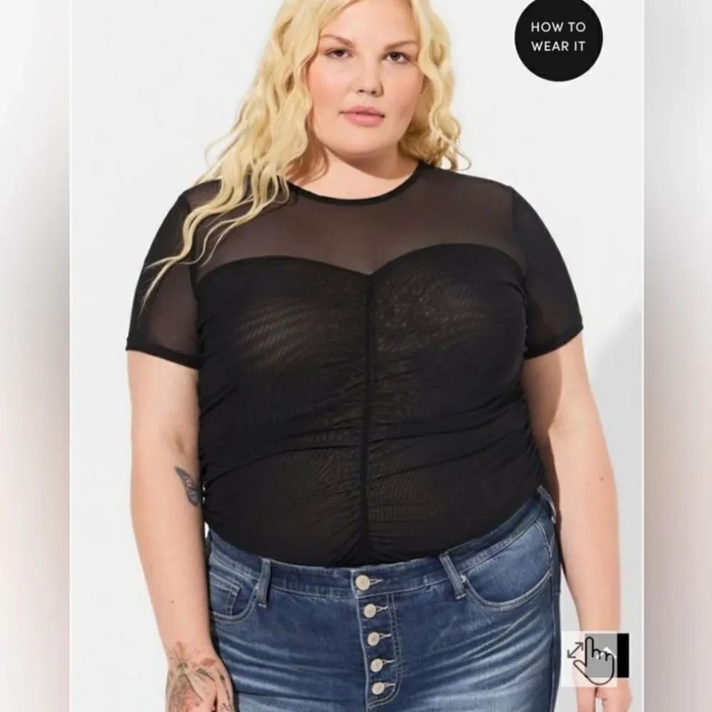 Torrid Stretch Mesh Crew Neck Ruched Top